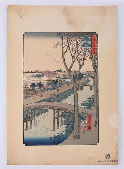 null Hiroshige, copie d'une estampe de la série des Cent vues célèbres des provinces.
(tâches...