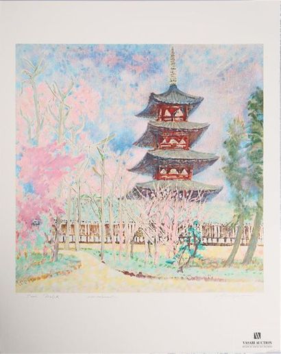 null ANONYME 
Palais japonais en fleurs
Lithographie en couleurs
Signée en bas à...