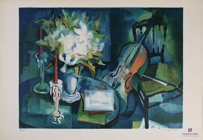 null LANGLET Gérard (1906-1990)
Nature morte au violon
Lithographie en couleurs
Signée...