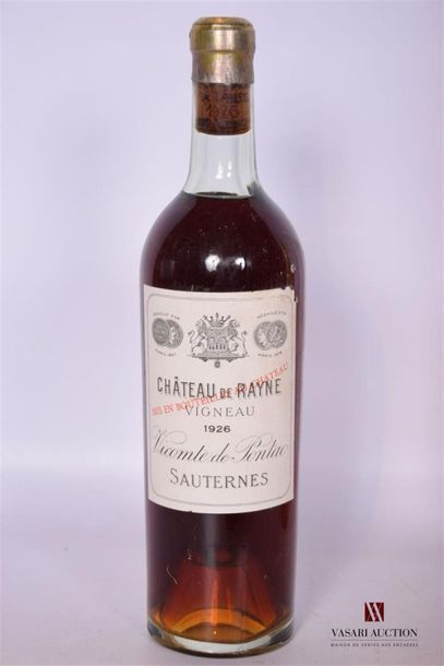 null 1 Blle	CH. DE RAYNE VIGNEAU	Sauternes	1926
	Et. à peine tachée ( un angle un...