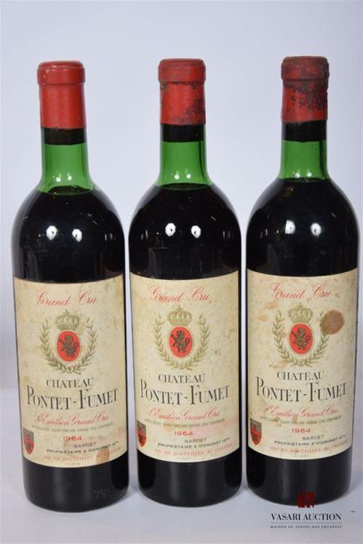 null 3 Blles	CH. PONTET-FUMET	St Emilion GC	1964
	Et. fanées et tachées. N : 1 limite...