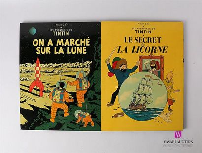 null Lot comprenant six panneaux en bois laqué et imprimé illustrant Tintin en Amérique...