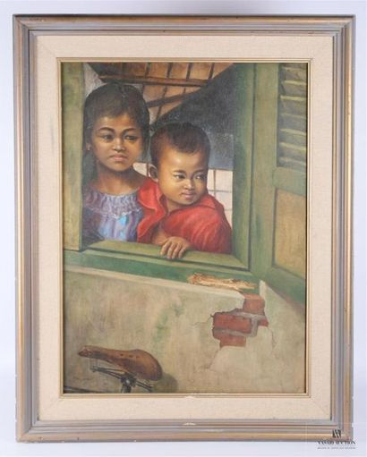 null Ecole Indochinoise du XXème siècle
Enfants regardant par la fenêtre
Huile sur...