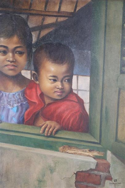 null Ecole Indochinoise du XXème siècle
Enfants regardant par la fenêtre
Huile sur...
