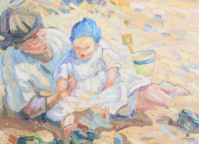 null ROUSSEL (début du XXème siècle)
Mère et son enfant en bord de plage
Huile sur...