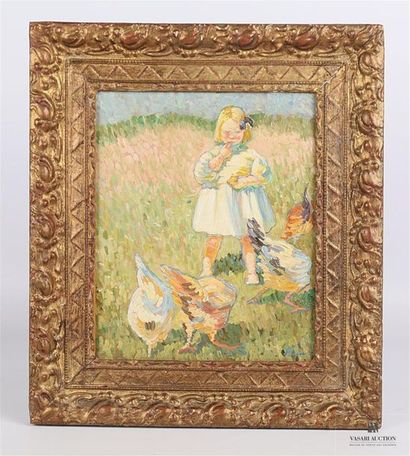 null ROUSSEL (début du XXème siècle)
Petite fille aux poules
Huile sur panneau
Signée...