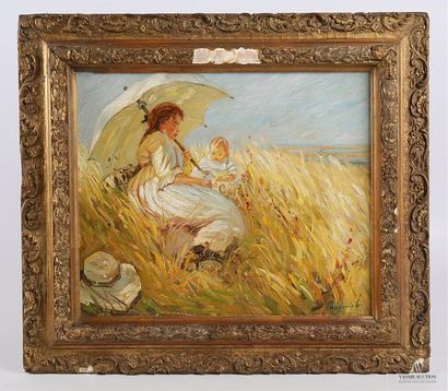 null ROUSSEL (début du XXème siècle)
Mère et son enfant dans un champs de blé
Huile...