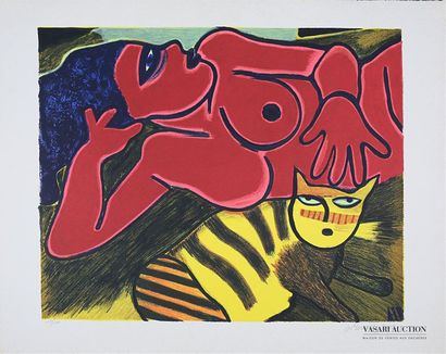 null CORNEILLE (1922-2010), d'après
Femme rouge au chat jaune 
Lithographie 
Signée,...