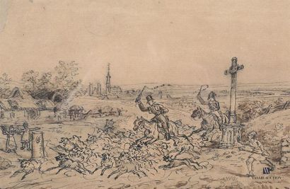 null VERNET Carles (1758-1836) attribué à
Le troupeau effrayé
Dessin à l'encre sur...