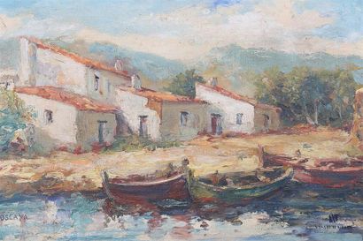 null KOSCAYA Enrique (1901-1970)
Vue de maisons et barques dans le sud 
Huile sur...