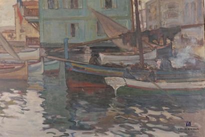 null ANTONI Louis-Ferdinand (1872-1940)
Vue de barques et habitations à Alger
Huile...