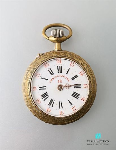 null Chronomètre en métal doré le cadran de forme ronde émaillé blanc indique les...