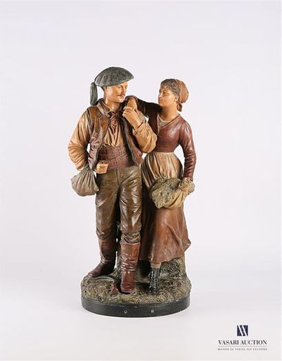 null LE GULUCHE Joseph (1849-1915)
Le couple de paysans à la moisson 
Terre cuite...