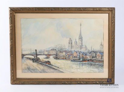 null FRANK WILL (1900-1951) 
Vue de pont à Rouen
Aquarelle et crayon 
Signée en bas...