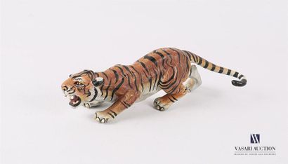 null Sujet en bronze peint figurant un tigre rugissant 
Long. : 19,5 cm 