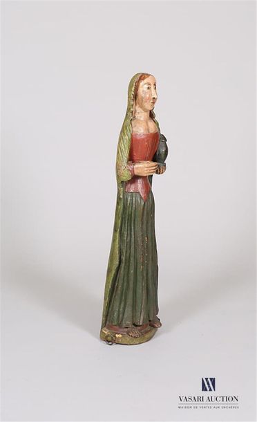 null Statue d'église en bois sculpté et peint représentant Marie-Madeleine aux longs...