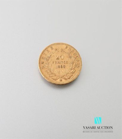 null Une pièce en or de 20 Frcs Napoléon III 1860
Poids : 6,43 g