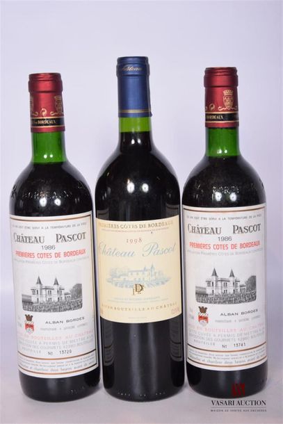 null 3 Blles	Chateau PASCOT	1ères Côtes de Bordeaux	
	1 blle de 1998, 2 blles de...