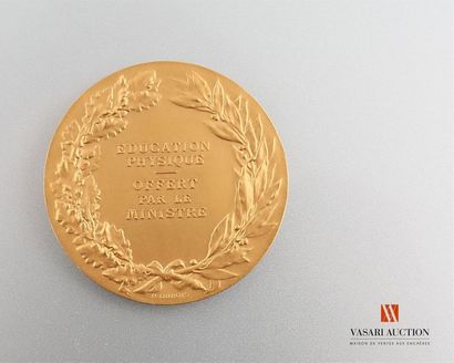 null Education physique, offert par le Ministre - Médaille bronze doré 50 mm, gravé...