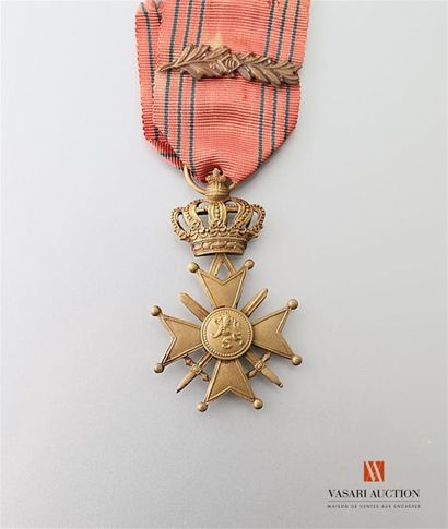 null Belgique - Croix de guerre 1939-1945, ruban avec palme III bronze, ruban fanné,...