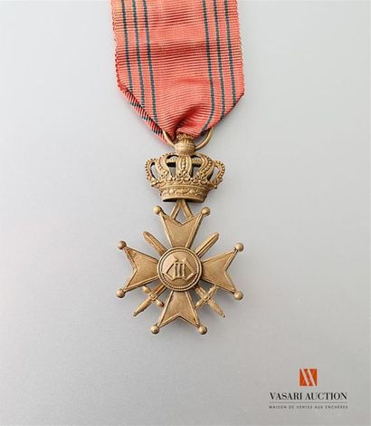 null Belgique - Croix de guerre 1939-1945, ruban avec palme III bronze, ruban fanné,...