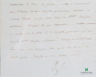 null Lettre manuscrite de Napoléon Ier signée au Général Clarke, Duc de Feltre Gouverneur...
