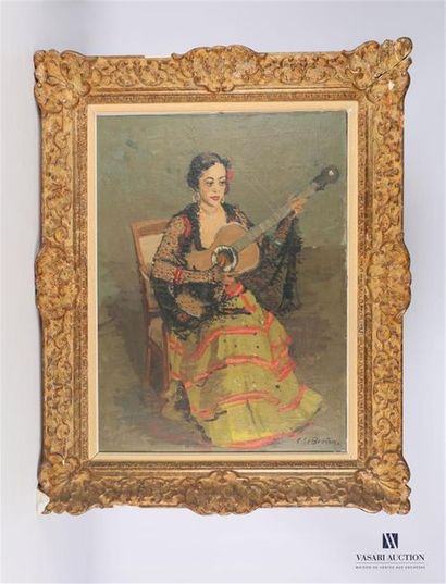null LE BRETON Constant (1895-1985) 
Danseuse de flamenco à la guitare
Huile sur...