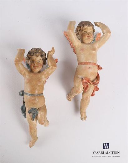 null Paire d'angelots en bois peint polychrome
Fin du XVIIIème - Début du XIXème...