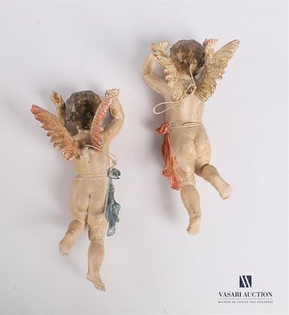 null Paire d'angelots en bois peint polychrome
Fin du XVIIIème - Début du XIXème...