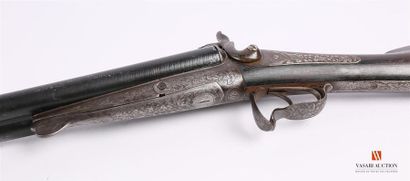 null Fusil de chasse à broches, fabrication liégeoise, canons en table de 72,8 cm...