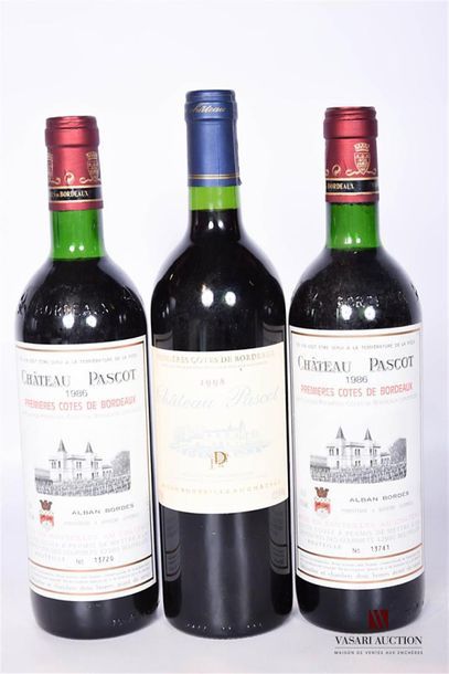 null 3 bouteilles	CHÂTEAU PASCOT	1ères Côtes de Bordeaux	
	1 bouteille de 1998, 2...