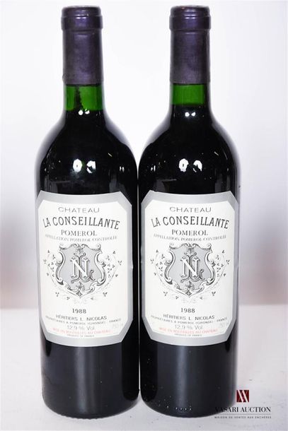 null 2 bouteilles	CHÂTEAU LA CONSEILLANTE	Pomerol	1988
	Et. excellentes. N : 1 mi/bas...