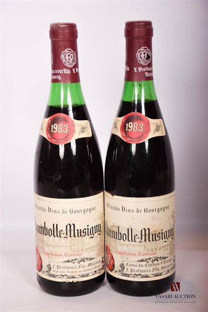 null 2 bouteilles	CHAMBOLLE MUSIGNY mise Protheau & Fils nég.		1983
	Et. bonnes....