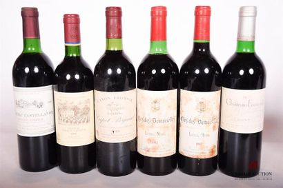 null Lot de 6 bouteilles comprenant :		
1 bouteille	CHÂTEAU FONTENIL	Fronsac	1989
2...