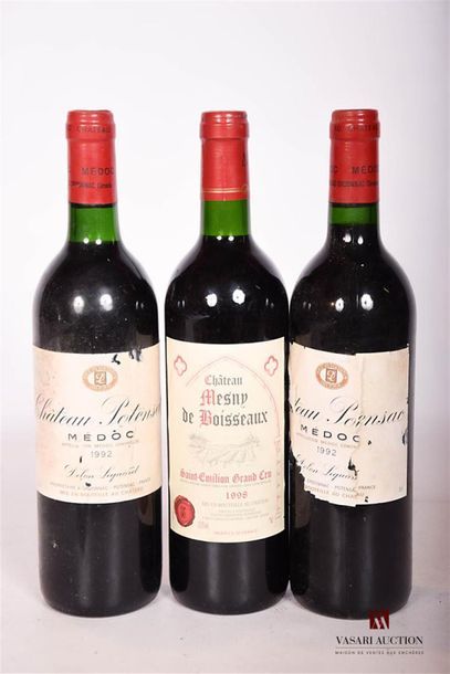 null Lot de 3 bouteilles comprenant :		
2 bouteilles	CHÂTEAU POTENSAC	Médoc	1992
1...