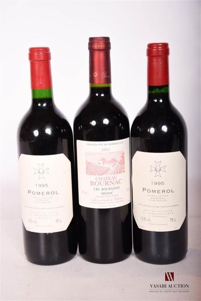 null Lot de 3 bouteilles comprenant :		
1 bouteille	CHÂTEAU BOURNAC	Médoc CB	2001
2...