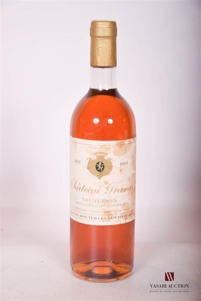 null 1 bouteille	CHÂTEAU GRAVAS	Sauternes	1983
	Et. fanée et tachée. N : bas gou...