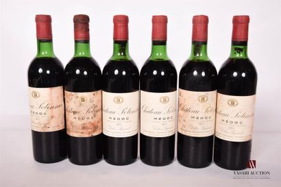 null 6 bouteilles	CHÂTEAU POTENSAC	Médoc	1971
	Et.: 2 un peu tachées, 4 plus tachées....