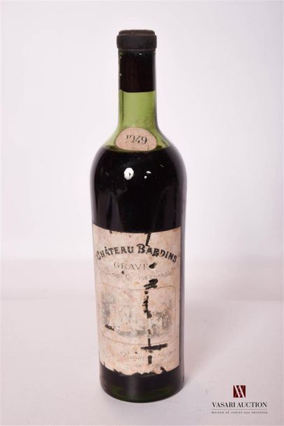 null 1 bouteille	CHÂTEAU BARDINS	Graves	1949
	Et. usée mais lisible. Capsule découpée....