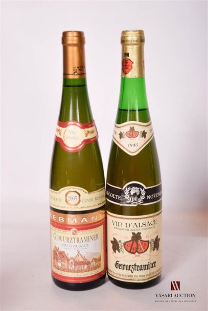 null Lot de 2 bouteilles comprenant :		
1 bouteille	GEWURZTRAMINER Rebmann		2005
1...