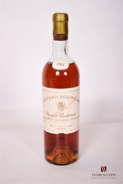 null 1 bouteille	CHÂTEAU BOUSCLAS	Barsac	1964
	Et. bonne ( légèrement effrangée)....