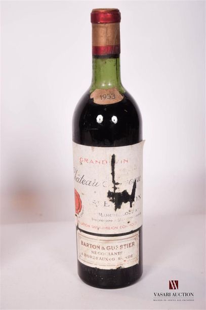 null 1 bouteille	CHÂTEAU RIPEAU	St Emilion	1953
	MDC. Et. très usée. N : haut ép...
