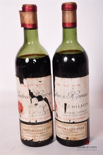 null 2 bouteilles	CHÂTEAU RIPEAU	St Emilion	1953
	MDC. Et. usées. Collerettes manquantes...