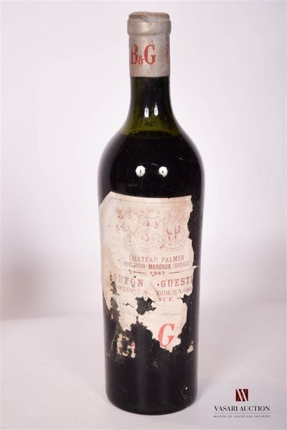 null 1 bouteille	CHÂTEAU PALMER	Margaux GCC mise nég.	1947
	Et. très déchirée, mais...