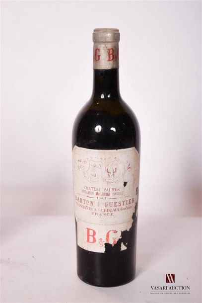 null 1 bouteille	CHÂTEAU PALMER	Margaux GCC mise nég.	1947
	Et. usée et fanée, et...