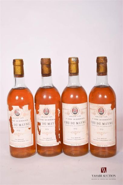 null 4 bouteilles	CRU DU MAYNE	1ères Côtes de Bordeaux	1973
	Et. un peu tachées (1...