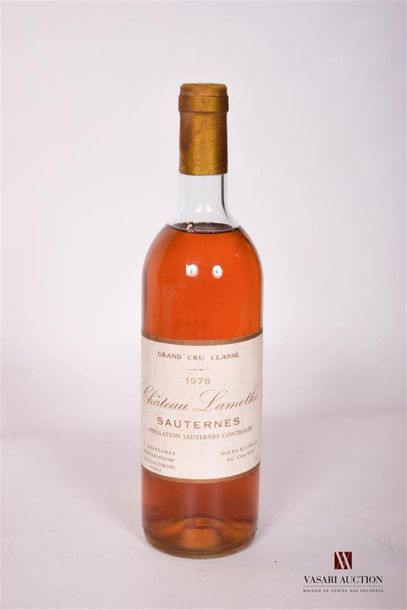 null 1 bouteille	CHÂTEAU LAMOTHE 	Sauternes GCC	1978
	Et. un peu tachée. N : haut...
