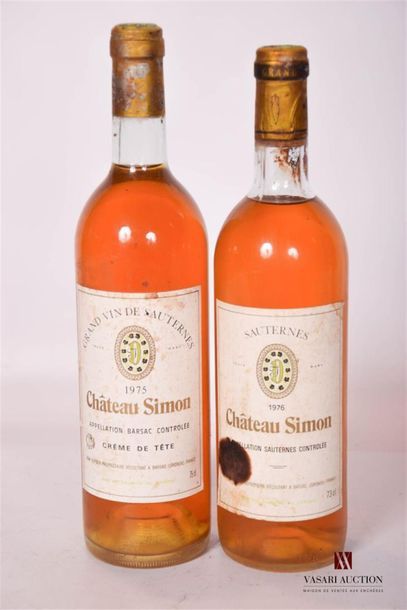 null 2 bouteilles	CHÂTEAU SIMON	Sauternes	
	1 blle de 1976, 1 blle de 1975.		
	Et....