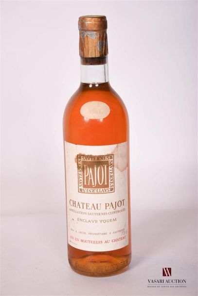 null 1 bouteille	CHÂTEAU PAJOT	Sauternes	1967
	Enclave Yquem. Et. tachée et un peu...