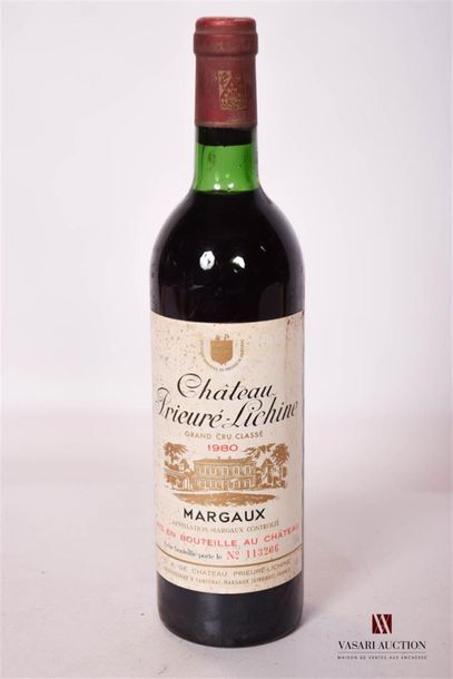 null 1 bouteille	CHÂTEAU PRIEURÉ LICHINE	Margaux GCC	1980
	Et. tachée. N : bas goulot/...